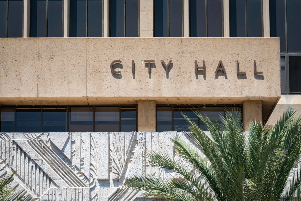 Santa Ana City Hall in Santa Ana, Calif., on Aug. 14, 2020. (John Fredricks/The Epoch Times)