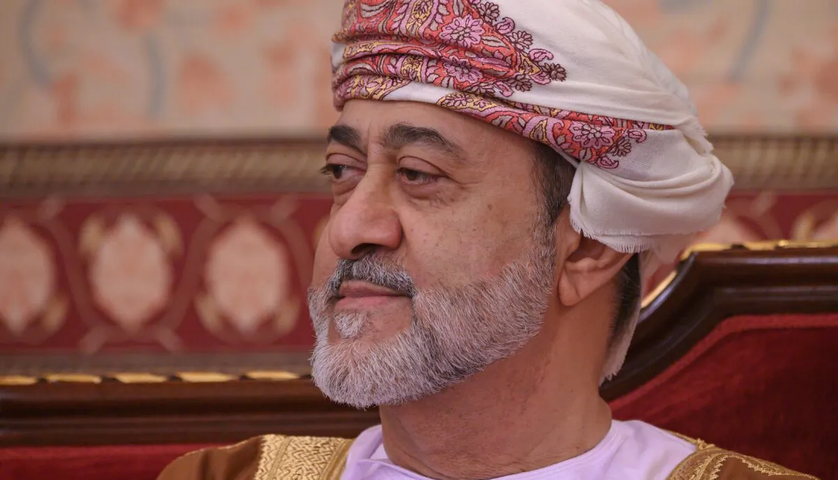 Oman's Sultan Haitham bin Tariq Al Said at the Mat al-Alam palace in the capital Muscat, Oman, on Feb. 21, 2020. (Andrew Caballero-Reynolds/AFP via Getty Images)