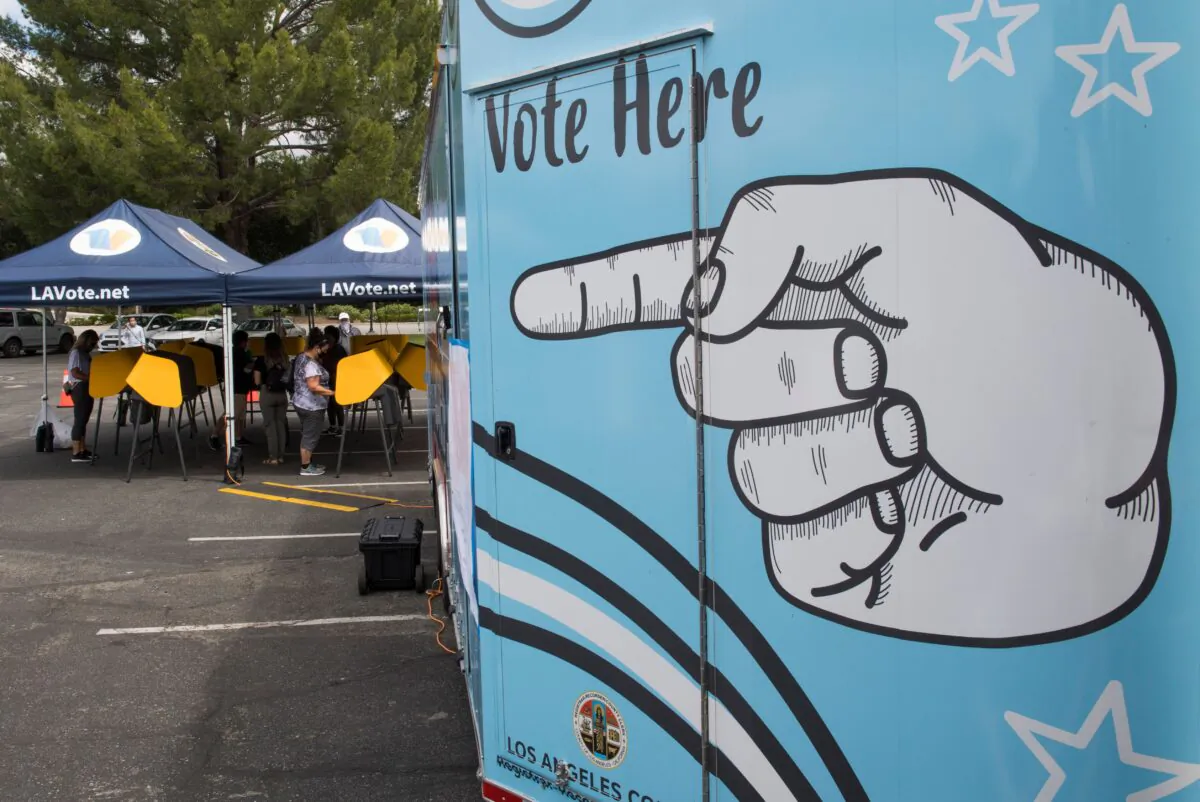 People vote at a voting station during a special election in Santa Clarita, Calif., on May 12, 2020. (Mark Ralston/AFP via Getty Images)