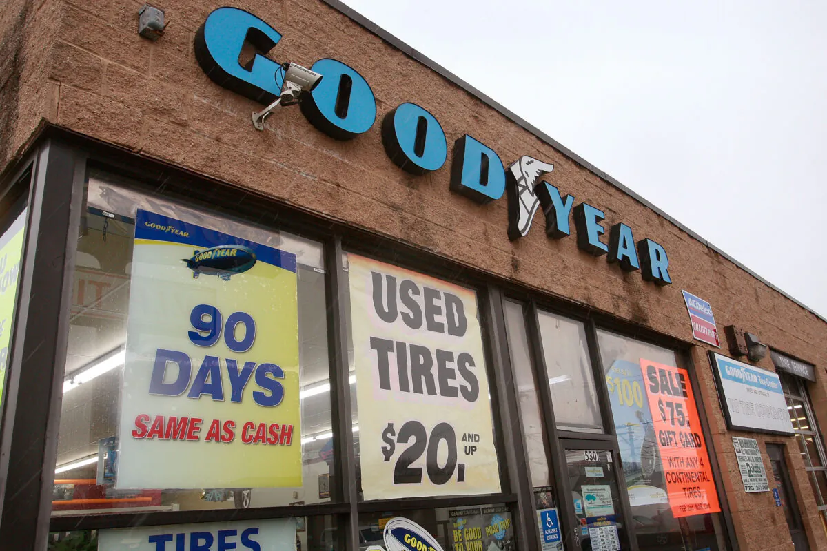 A tire dealer advertises Goodyear products in a file photograph. (Scott Olson/Getty Images)