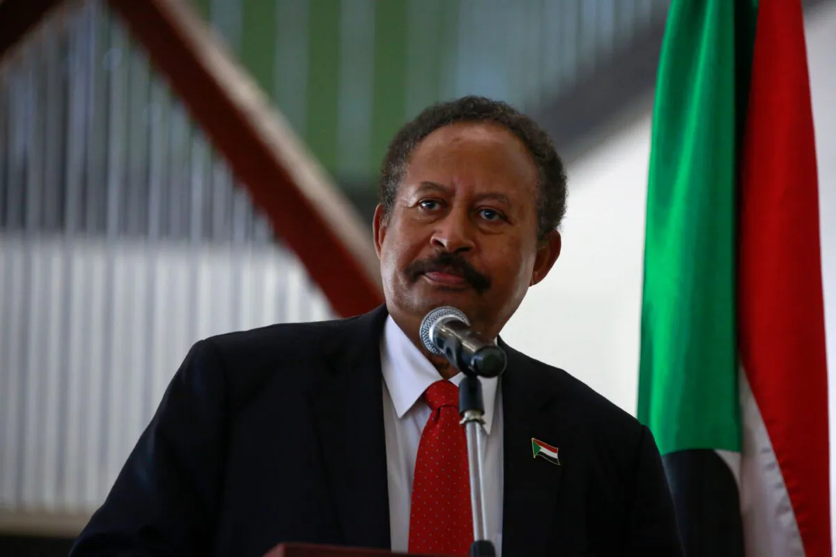 Sudanese Prime Minister Abdalla Hamdok speaks to reporters in Khartoum on Aug. 15, 2020. (Ashraf Shazly/AFP via Getty Images)