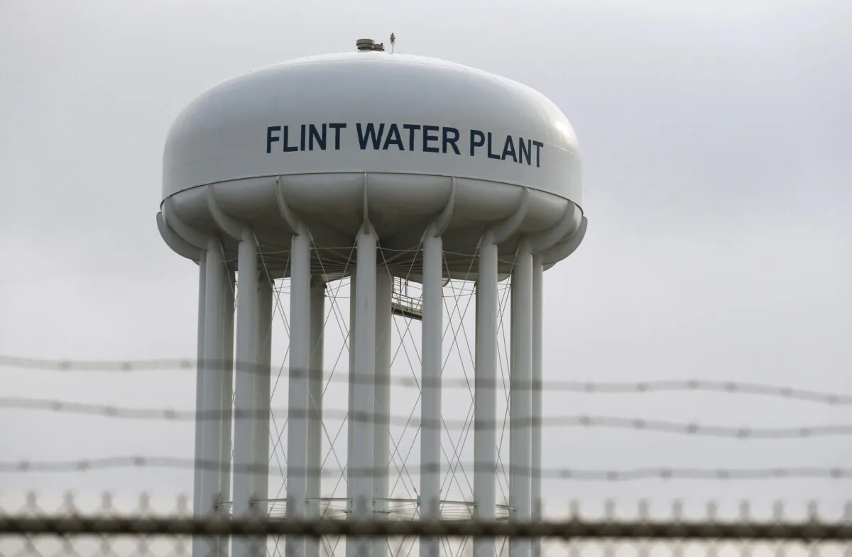 The top of the Flint Water Plant tower in Flint, Mich., in a file photo. (Rebecca Cook/Reuters)