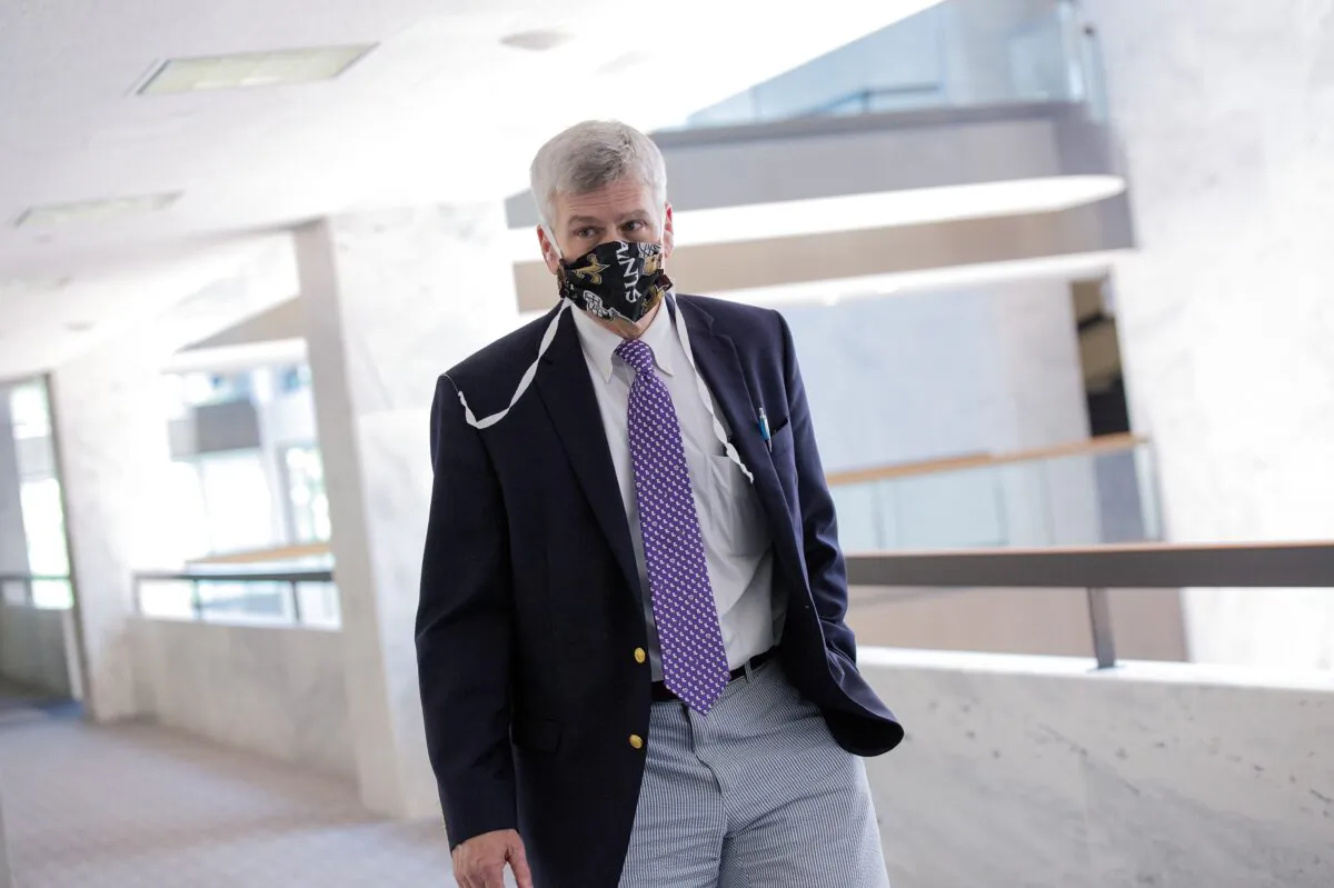 Sen. Bill Cassidy (R-La.) arrives for the weekly Senate Republican policy luncheon in the Hart Senate Office Building in Washington on June 30, 2020. (Stefani Reynolds/Getty Images)