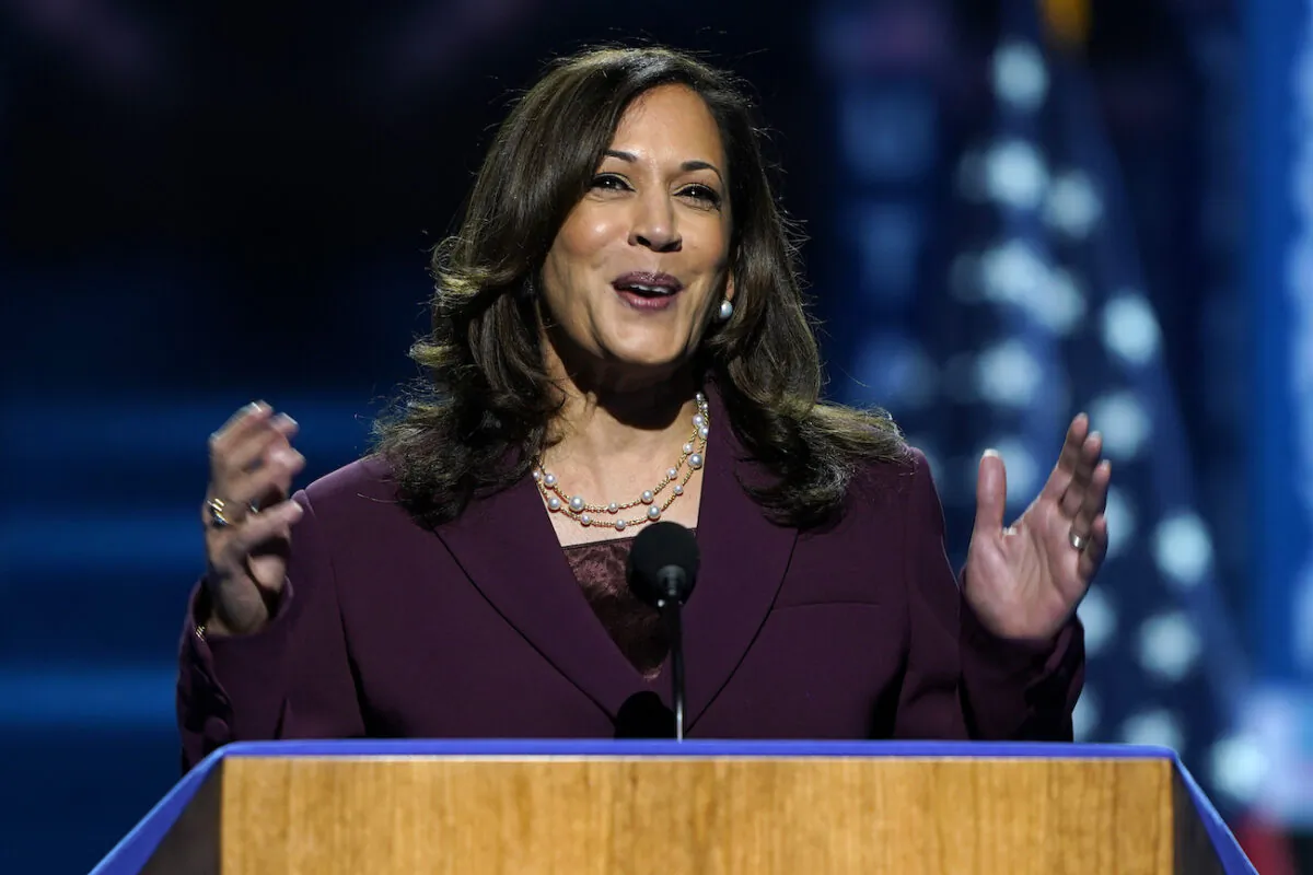 Sen. Kamala Harris, (D-Calif.) speaks during the third day of the Democratic National Convention at the Chase Center in Wilmington, Del., on Aug. 19, 2020. (AP Photo/Carolyn Kaster)