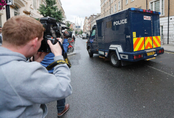 a vehicle carrying Hashem Abedi, the brother of Manchester Arena suicide bomber leaves Westminster Magistrates Court in London.