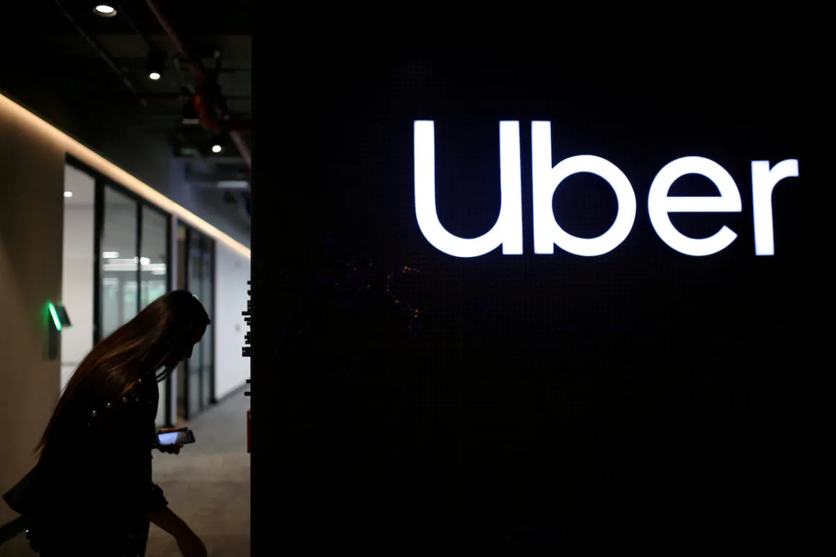 Uber's logo is pictured at its office in Bogota, Colombia, Dec. 12, 2019. (Luisa Gonzalez/Reuters)