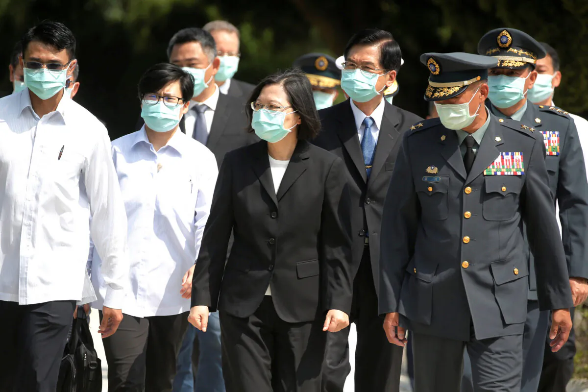 Taiwan's President Tsai Ing-wen leaves after paying her respects to the deceased during an event to mark the 62nd anniversary of the Second Taiwan Strait crisis in Kinmen, Taiwan, on Aug. 23, 2020. (Ann Wang/Reuters)