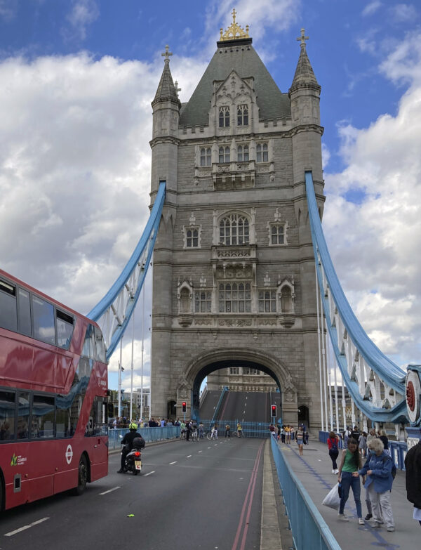 London Tower Bridge crossing the River Thames is stuck open