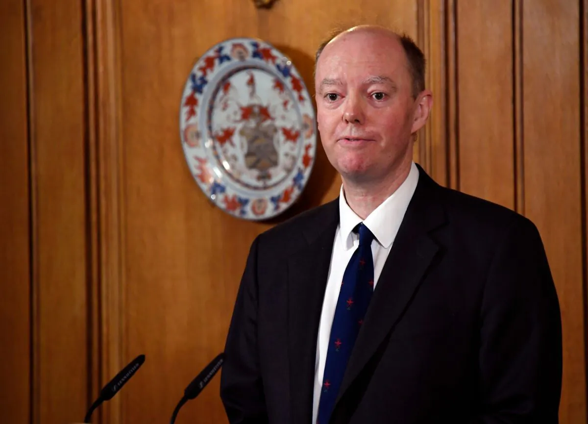 Chief Medical Officer for England Chris Witty speaks during a press conference about the CCP virus inside 10 Downing Street in London on March 9, 2020. (Alberto Pizzoli /pool/AFP via Getty Images)