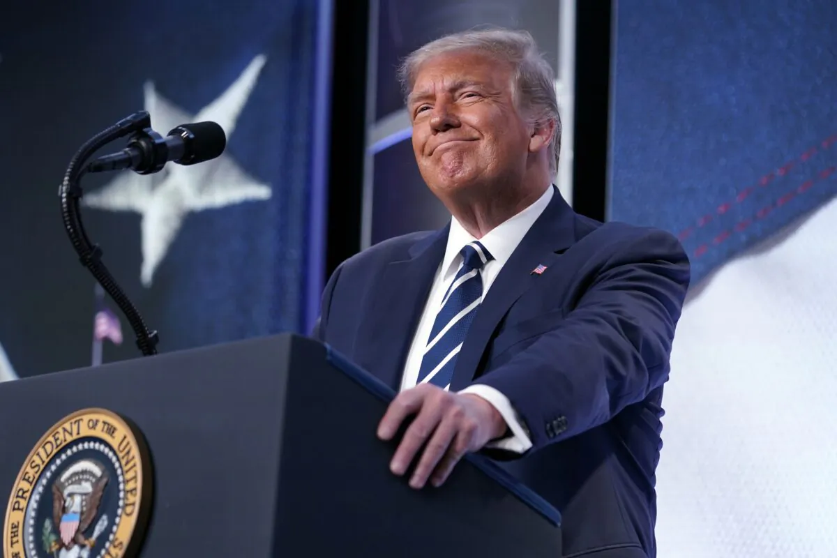President Donald Trump speaks to the 2020 Council for National Policy Meeting, in Arlington, Va., on Aug. 21, 2020. (Evan Vucci/AP Photo)
