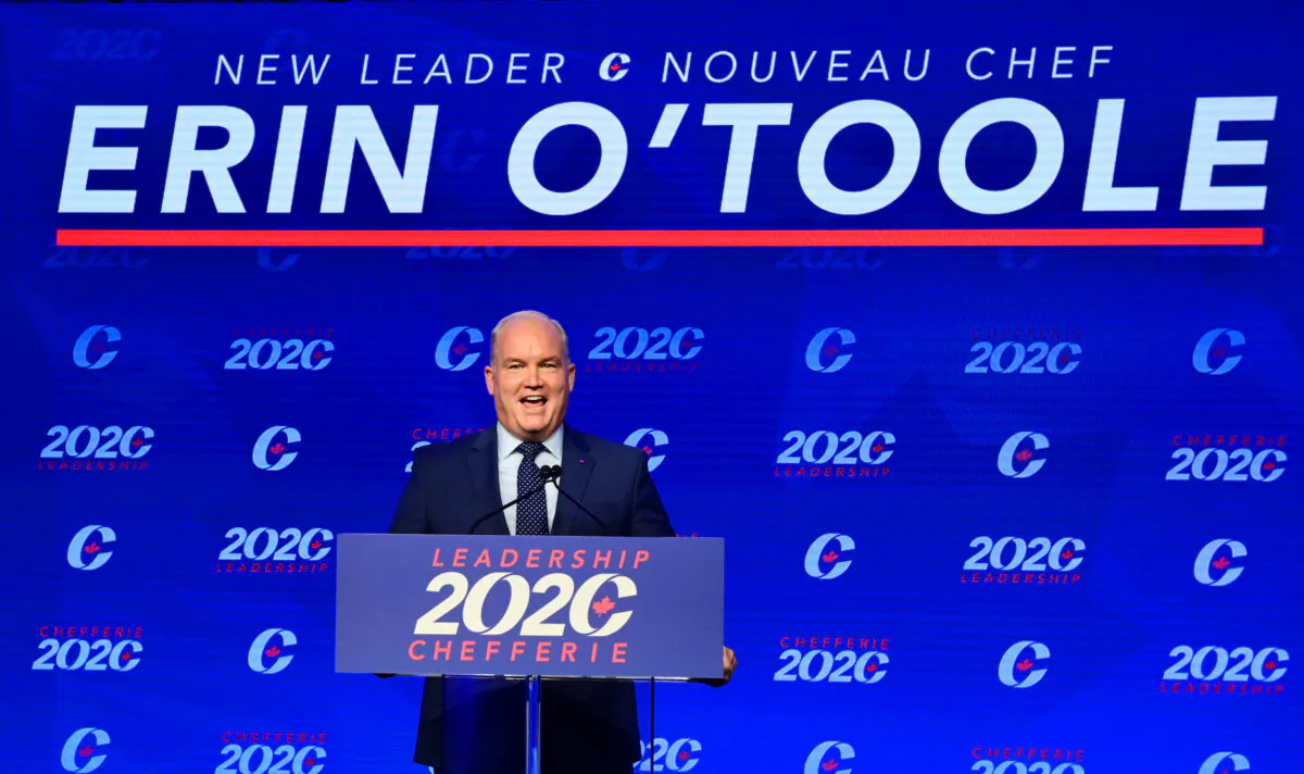 Conservative Party of Canada Leader Erin O'Toole speaks after his win at the 2020 Leadership Election, in Ottawa on Aug. 23, 2020. (Sean Kilpatrick/The Canadian Press)