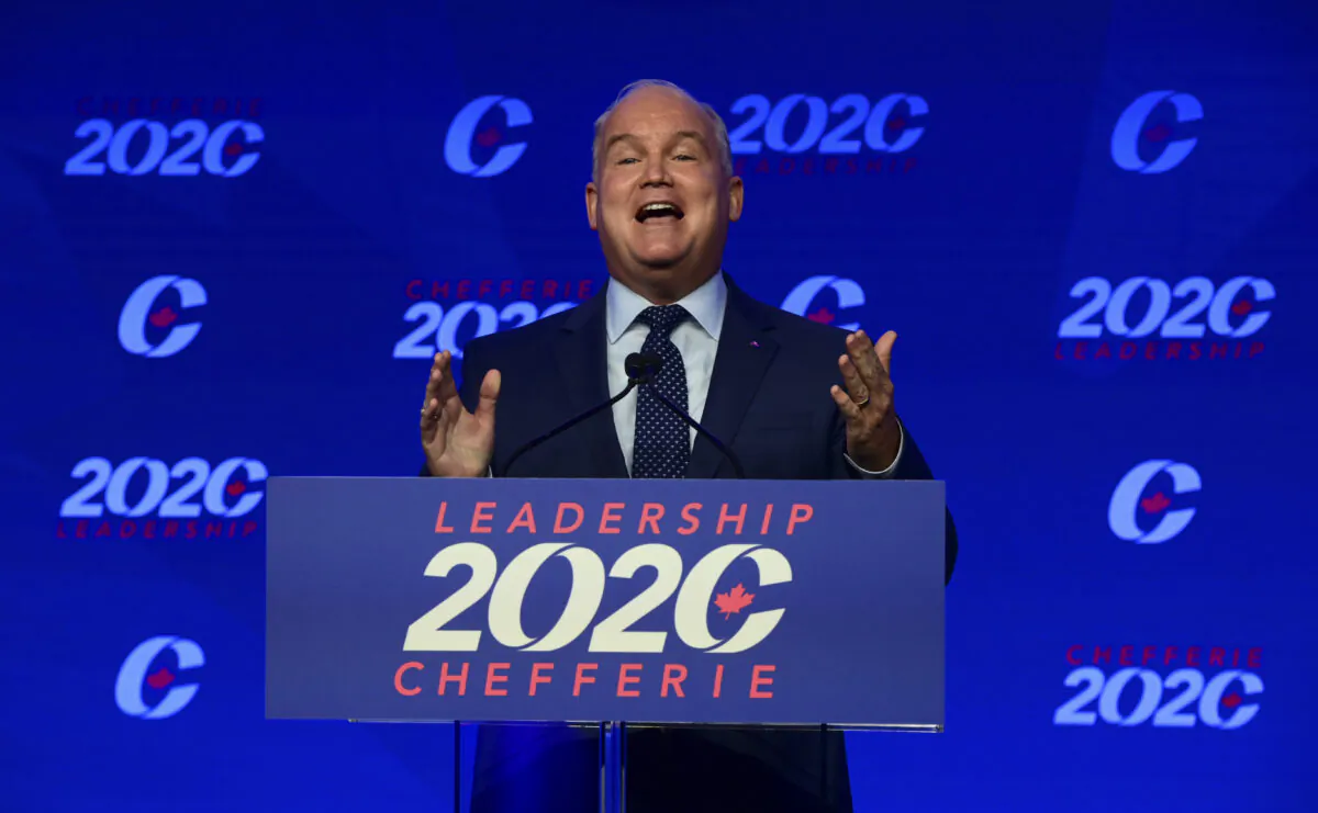 Newly elected Conservative Leader Erin O’Toole delivers his winning speech following the Conservative party of Canada 2020 Leadership Election in Ottawa on Aug. 24, 2020. (The Canadian Press/Sean Kilpatrick)