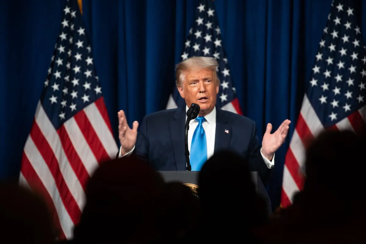 President Donald Trump speaks on the first day of the Republican National Convention at the Charlotte Convention Center in Charlotte, N.C., on Aug. 24, 2020. (Jessica Koscielniak/Pool/Getty Images)