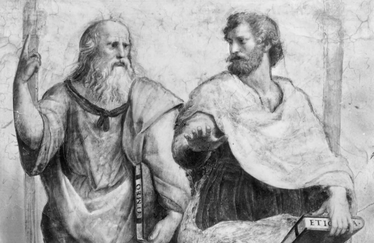 Greek philosopher Plato Aristocles (427-347 BC) with the philosopher and scientist Aristotle (384-322 BC). (Picture Post/Getty Images)
