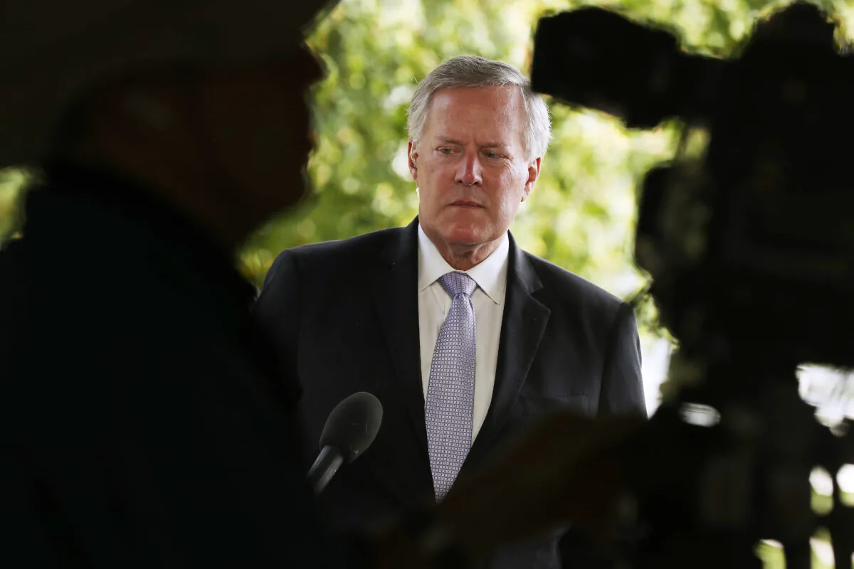 White House Chief of Staff Mark Meadows waits for an interview outside the White House in Washington on Aug. 21, 2020. (Chip Somodevilla/Getty Images)