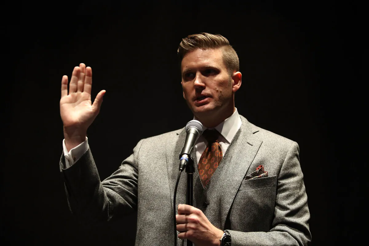 White nationalist Richard Spencer speaks during an event in Gainesville, Fla., in 2017. (Joe Raedle/Getty Images)