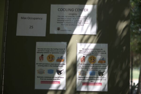 A cooling station is seen during a heatwave in Sherman Oak