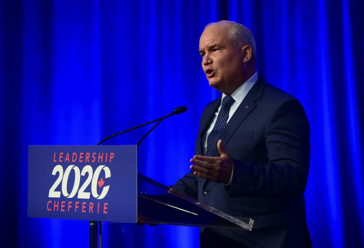Newly elected Conservative Leader Erin O’Toole delivers his winning speech following the Conservative party of Canada 2020 Leadership Election in Ottawa on Aug. 24, 2020. (Sean Kilpatrick/The Canadian Press)