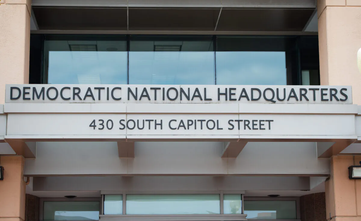 The headquarters of the Democratic National Committee (DNC) in Washington on Aug. 22, 2018, after reports indicated that the DNC notified the FBI of an attempt by hackers to infiltrate the organization's voter database. (Saul Loeb/AFP via Getty Images)