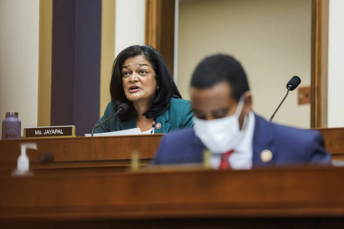 Rep. Pramila Jayapal (D-Wa.) speaks during the House Judiciary Subcommittee on Antitrust, Commercial and Administrative Law hearing on Online Platforms and Market Power in the Rayburn House office Building, Capitol Hill in Washington, DC, on July 29, 2020. (Graeme Jennings-Pool/Getty Images)