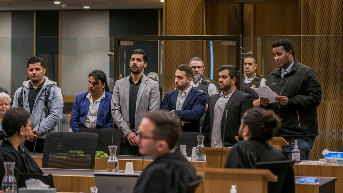 Victim impact statements are given during the sentencing of mosque gunman Brenton Tarrant at the High Court in Christchurch, New Zealand, on Aug. 26, 2020. (John Kirk-Anderson/Pool via Reuters)