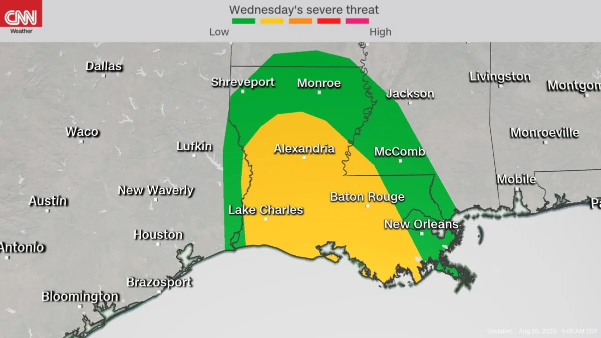 Hurricane Laura reaches extremely dangerous Category 4 strength ahead of anticipated landfall near the Louisiana-Texas state line, and is expected to hit parts of the coast with devastating winds and "unsurvivable storm surge," the National Hurricane Center says. (Credit:CNN)