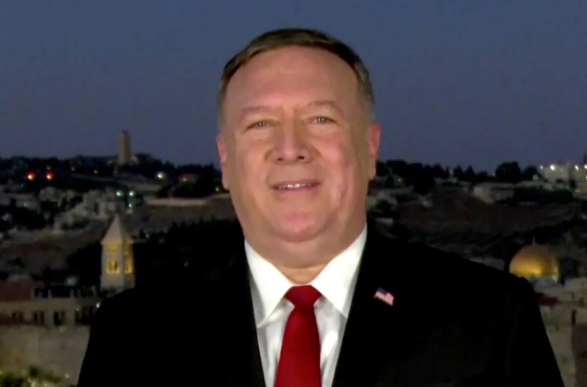 Secretary of State Mike Pompeo addresses the virtual Republican National Convention in a pre-recorded video from Jerusalem, Israel, on Aug. 25, 2020. (Courtesy of the Committee on Arrangements for the 2020 Republican National Committee via Getty Images)