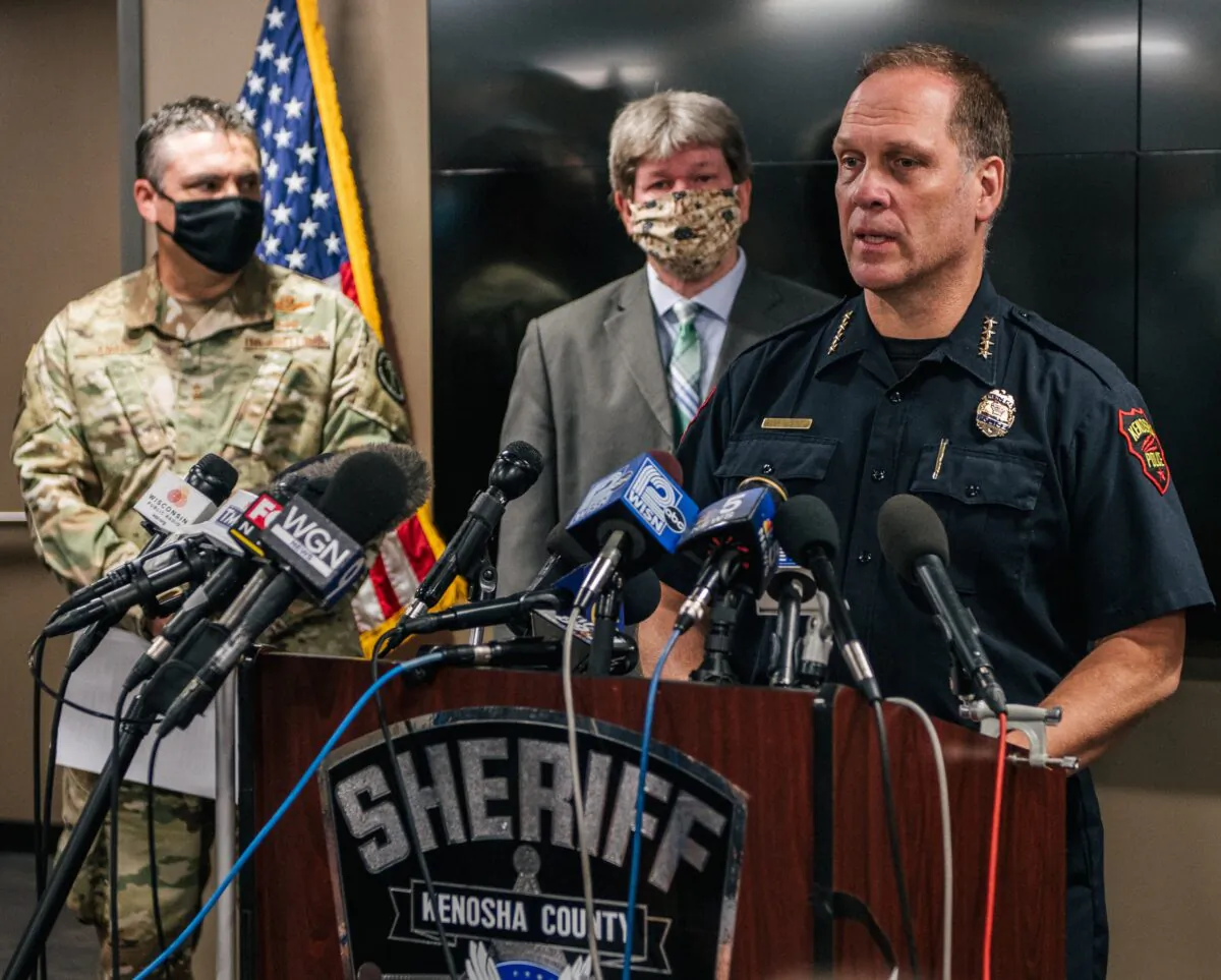 Police Chief Dan Miskinis speaks at a news conference in Kenosha, Wis., on Aug. 26, 2020. (Brandon Bell/Getty Images)