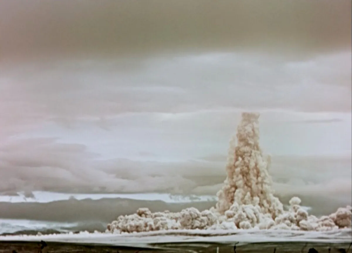 A cloud of smoke and dust rises in the sky after the so-called Tsar Bomba was detonated in a test over the remote Novaya Zemlya archipelago in USSR. (Courtesy Ministry of medium machine building of USSR/Russian state atomic energy corporation Rosatom/Handout via Reuters)