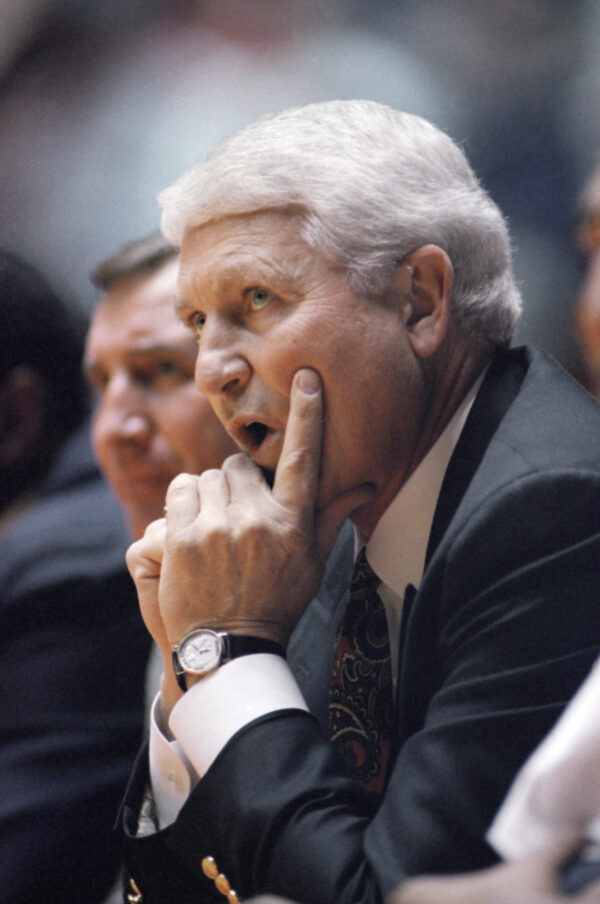 Lute Olson watches his team during a loss to Santa Clara