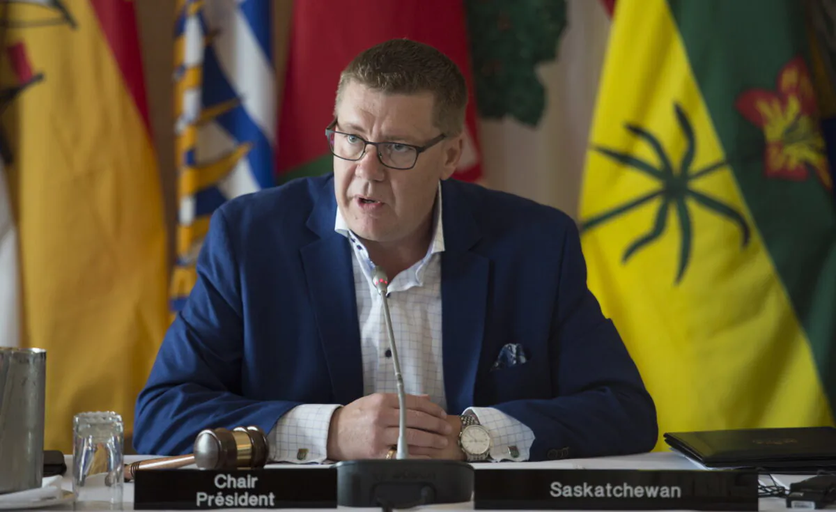 Saskatchewan Premier Scott Moe speaks during a meeting of Canada's premiers in Saskatoon on July 10, 2019. (Jonathan Hayward/The Canadian Press)