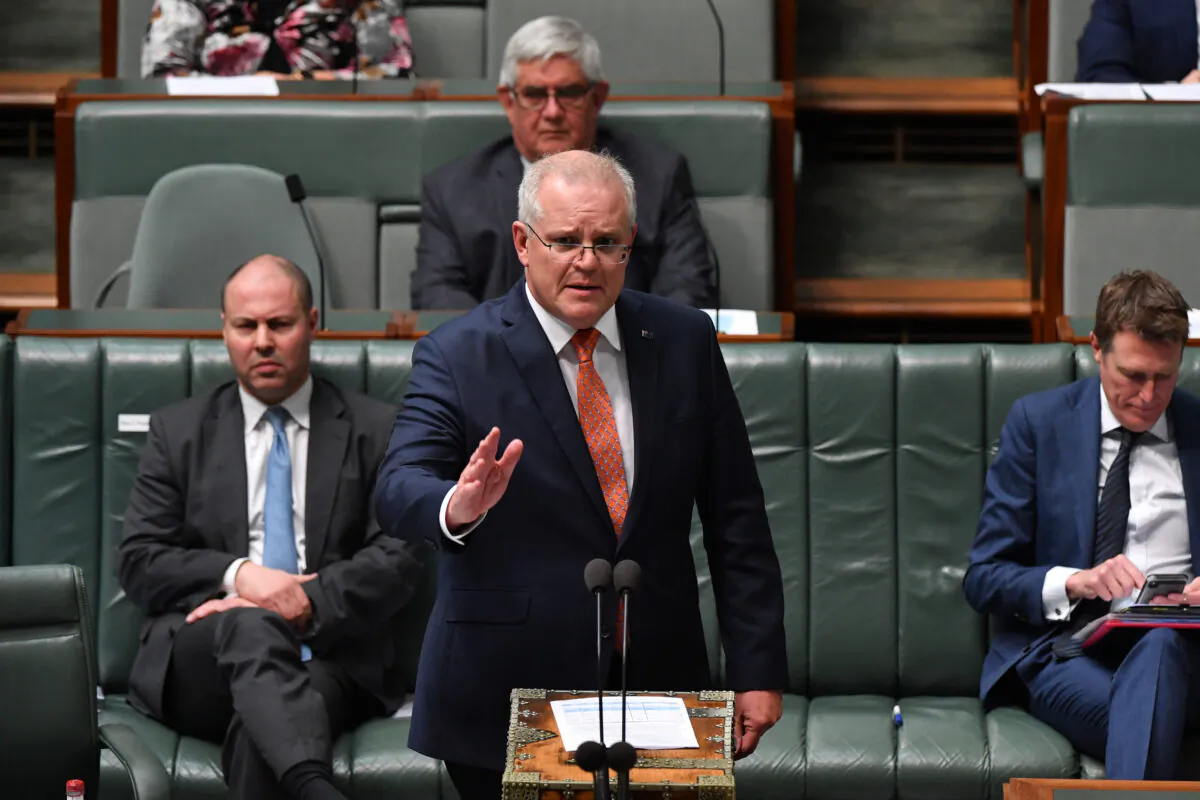 Prime Minister Scott Morrison during Question Time in the House of Representatives at Parliament House on Aug. 26, 2020 in Canberra, Australia. (Sam Mooy/Getty Images)