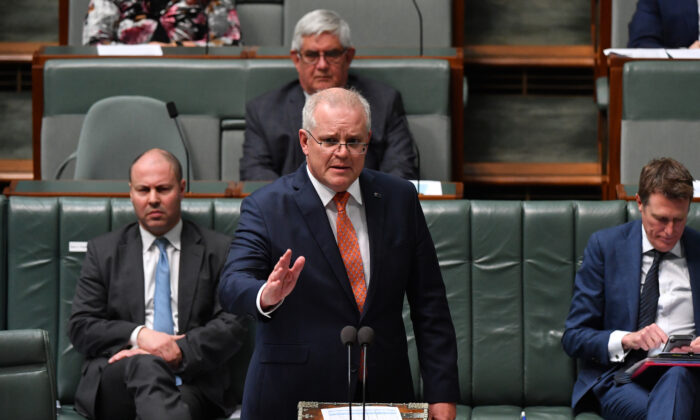 Prime Minister Scott Morrison during Question Time in the House of Representatives at Parliament House on Aug. 26, 2020 in Canberra, Australia. (Sam Mooy/Getty Images)