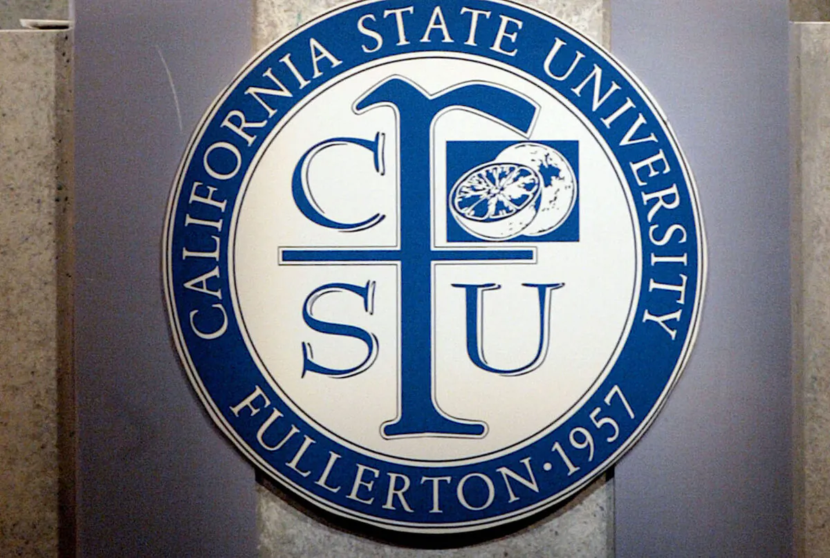 A California State Fullerton symbol is pictured in Anaheim, Calif., on Feb. 2, 2002. (Frederick Brown/Getty Images)