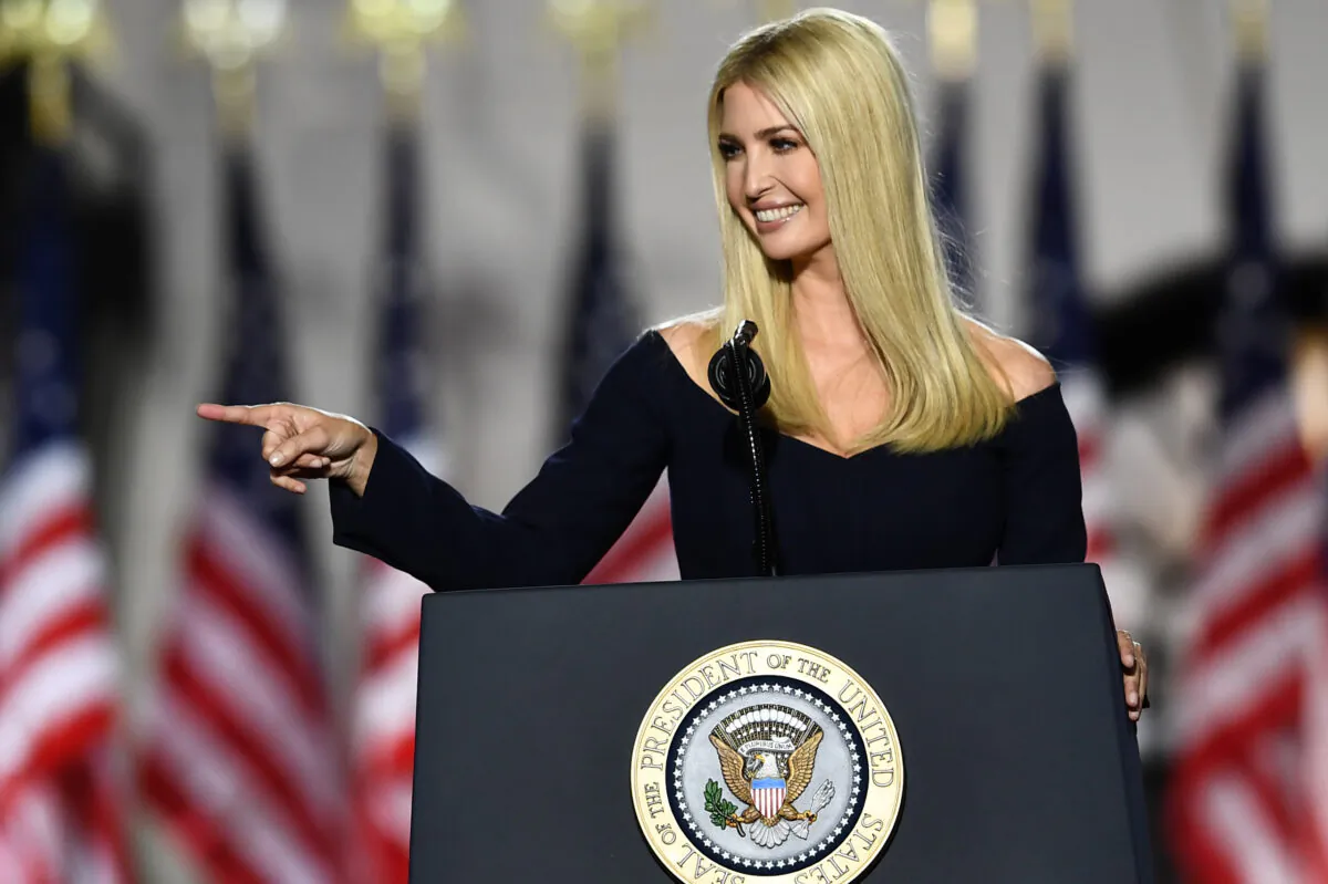 Ivanka Trump, daughter and Advisor to the US president, speaks during the final day of the Republican National Convention from the South Lawn of the White House in Washington, on Aug. 27, 2020. (Brendan Smialowski / AFP via Getty Images)