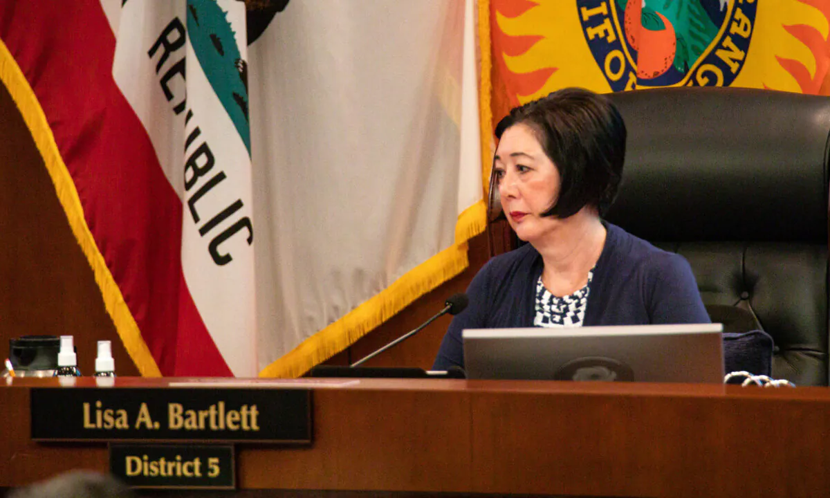 Orange County Supervisor Lisa Bartlett listens during a board meeting in Santa Ana, Calif., on Aug. 25, 2020. (John Fredricks/The Epoch Times)