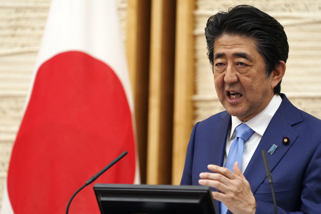 Japan's Prime Minister Shinzo Abe speaks during a press conference at his official residence in Tokyo on May 4, 2020. (Eugene Hoshiko, Pool/AP Photo)