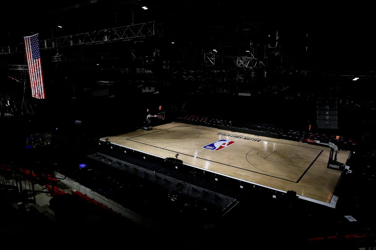 An empty arena is seen as all NBA playoff games were postponed today during the 2020 NBA Playoffs at ESPN Wide World Of Sports Complex in Lake Buena Vista, Fla., on Aug. 27, 2020. (Kevin C. Cox/Getty Images)