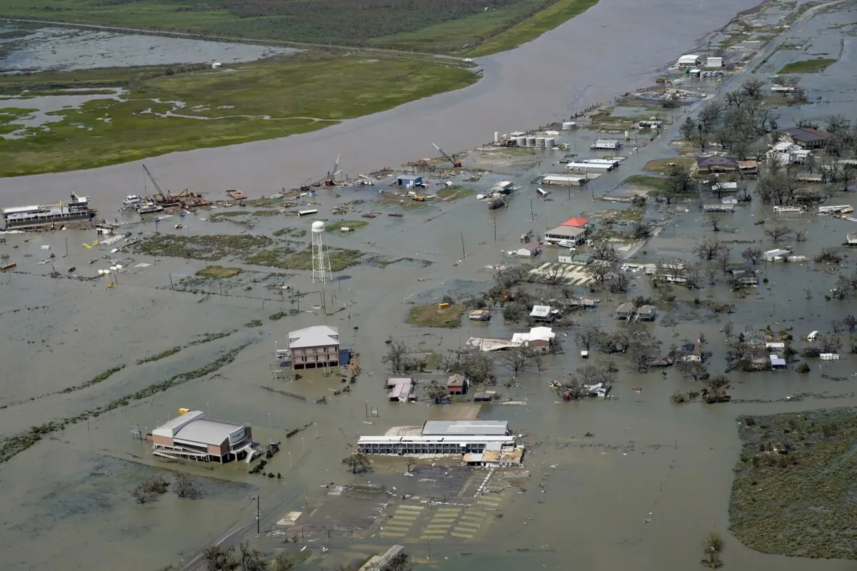 Buildings and homes are flooded in the aftermath of Hurricane Laura on Aug. 27, 2020, in Cameron, La. (David J. Phillip/AP Photo)