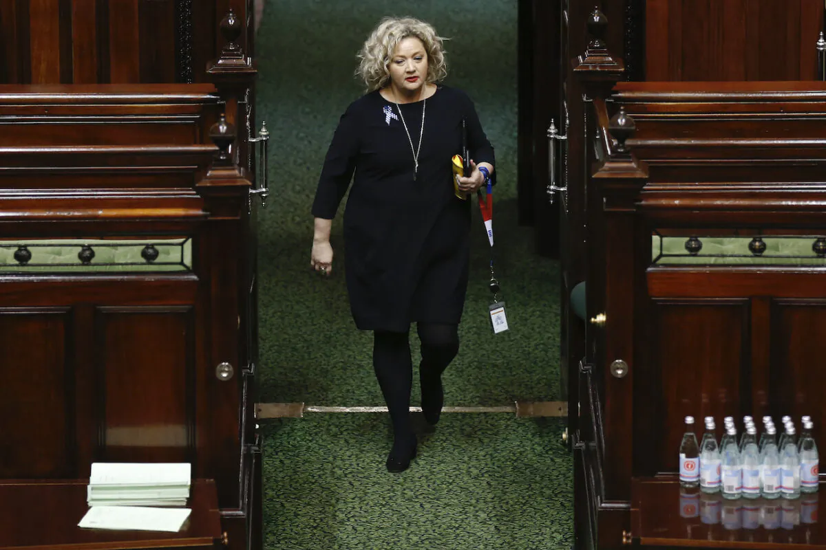 Jill Hennessy enters the Victorian parliament house in Melbourne, Australia, on April 23, 2020. (Darrian Traynor/Getty Images)