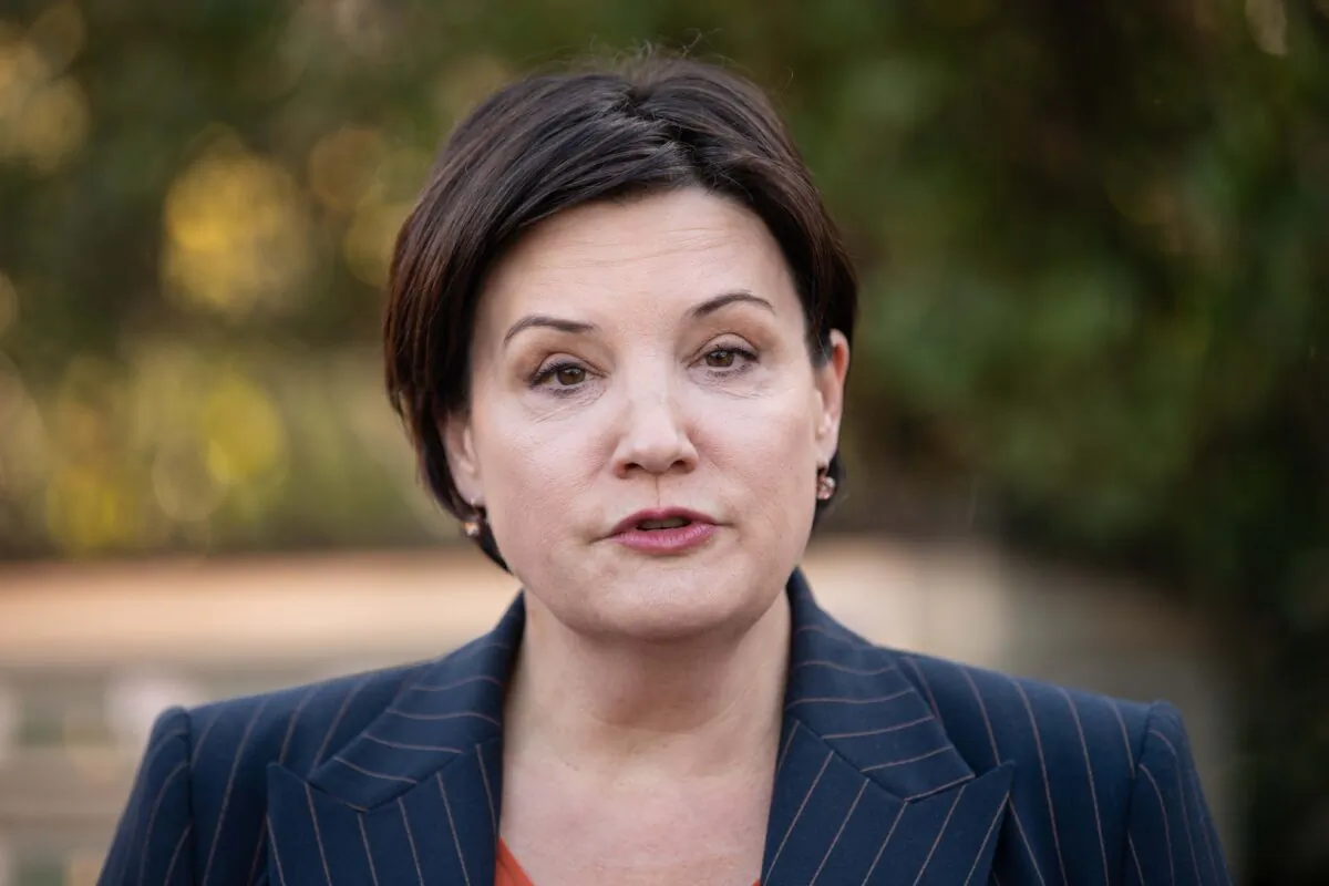 NSW Opposition Leader Jodi McKay speaks with media outside Green Trees Estate in Sydney, Australia, on July 24, 2020. (AAP Image/James Gourley)