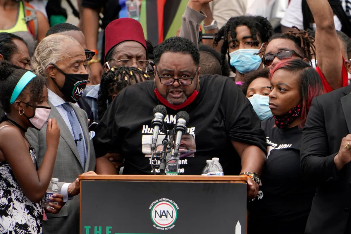 Jacob Blake Sr., father of Jacob Blake, Jr., speaks at the Lincoln Memorial during the "Commitment March: Get Your Knee Off Our Necks" protest in Washington on Aug. 28, 2020. (Jacquelyn Martin/Pool/AFP via Getty Images)