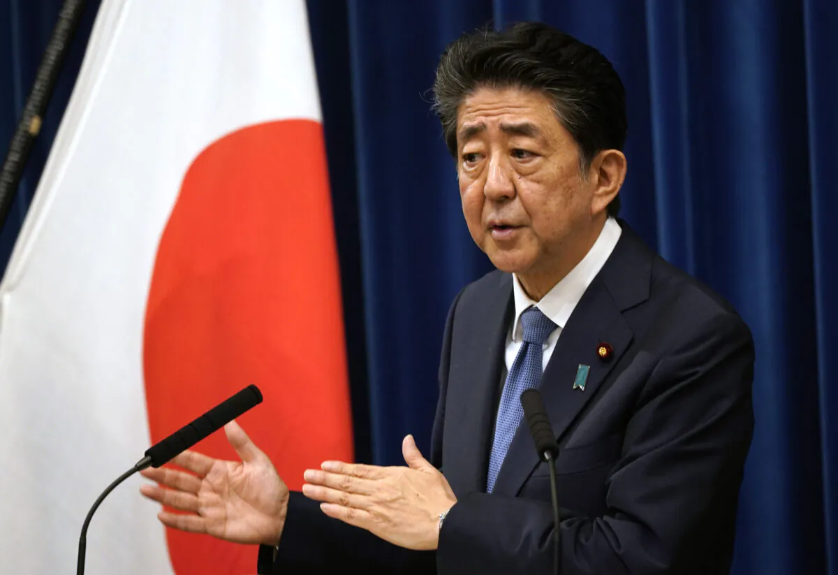 Japanese Prime Minister Shinzo Abe speaks during a press conference at the prime minister official residence in Tokyo, Japan, on Aug. 28, 2020. (Franck Robichon - Pool/Getty Images)