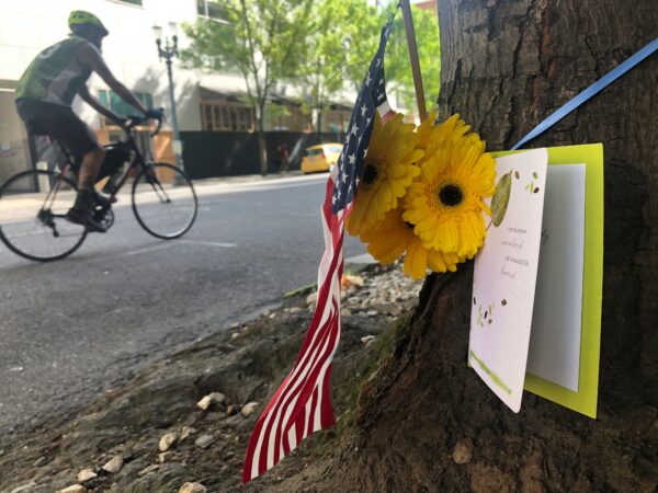 A small memorial to the fatal shooting victim