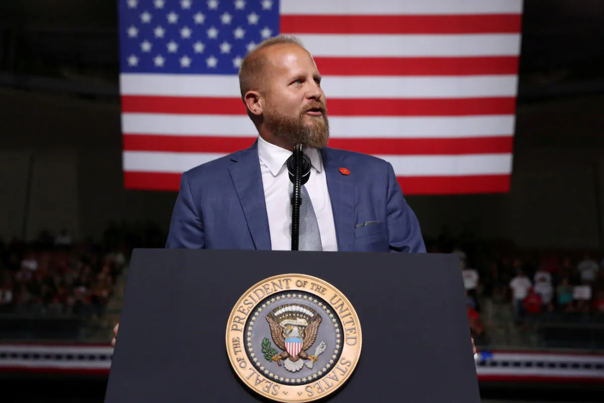 Brad Parscale addresses the crowd before President Donald Trump rallies with supporters in Manchester, New Hampshire, on Aug. 15, 2019. (Jonathan Ernst/Reuters)