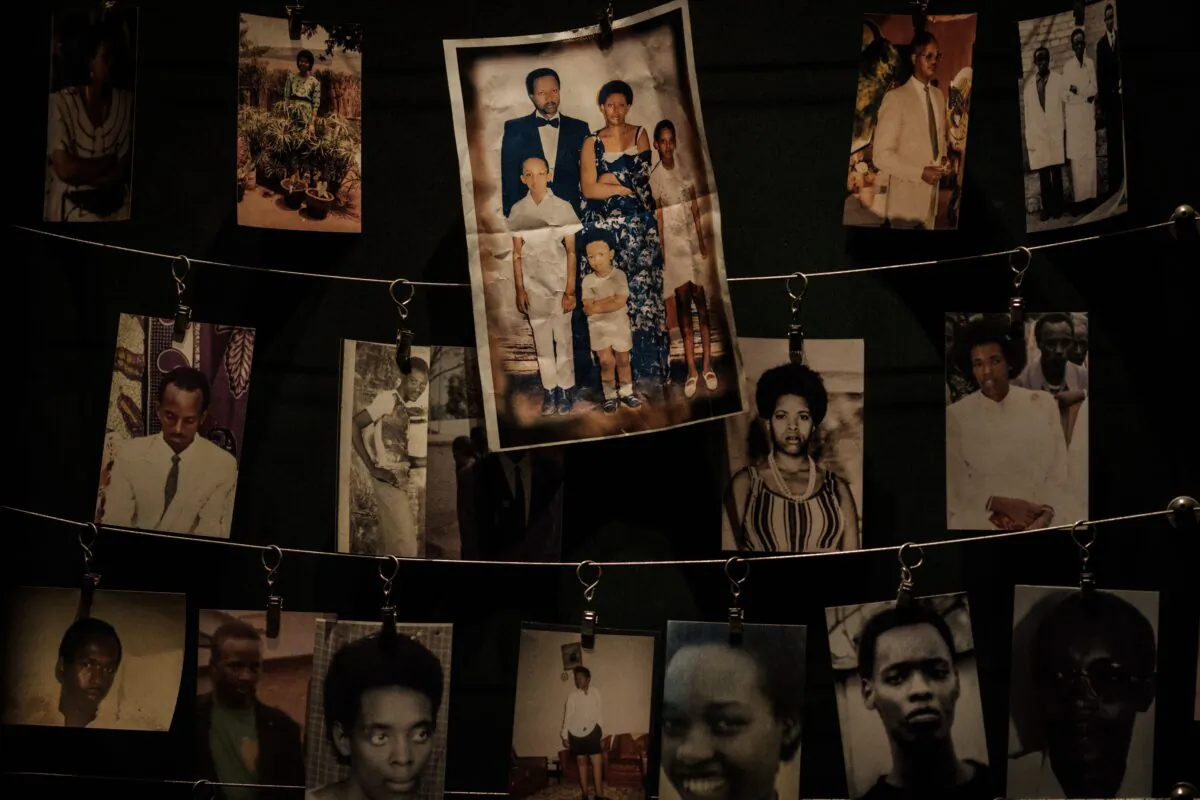 Victims' portraits displayed during an exhibition at the Kigali Genocide Memorial in Kigali, Rwanda on April 29, 2018. (Yasuyoshi Chiba/AFP via Getty Images)