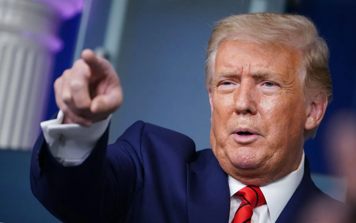 President Donald Trump gestures as he speaks during a press conference in the James S. Brady Briefing Room of the White House in Washington on Aug. 31, 2020. (Mandel Ngan/AFP via Getty Images)