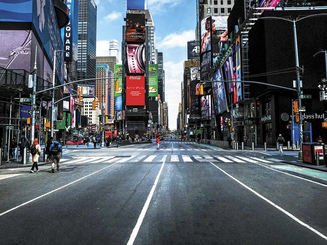 Times Square stands mostly empty as much of New York is void of cars and pedestrians amid the CCP virus pandemic on March 22, 2020. (Spencer Platt/Getty Images)