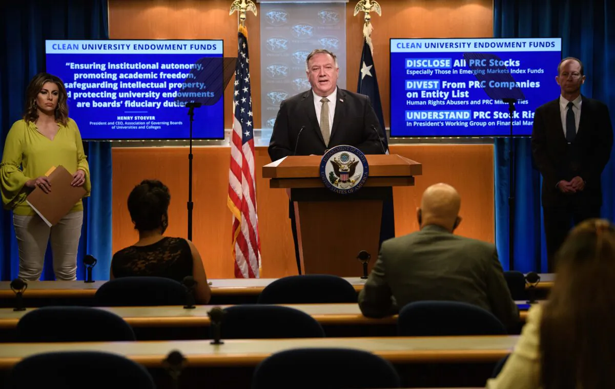US Secretary of State Mike Pompeo speaks during his weekly briefing at the State Department in Washington on Sept. 2, 2020. (Nicholas Kamm/PooL/AFP via Getty Images)