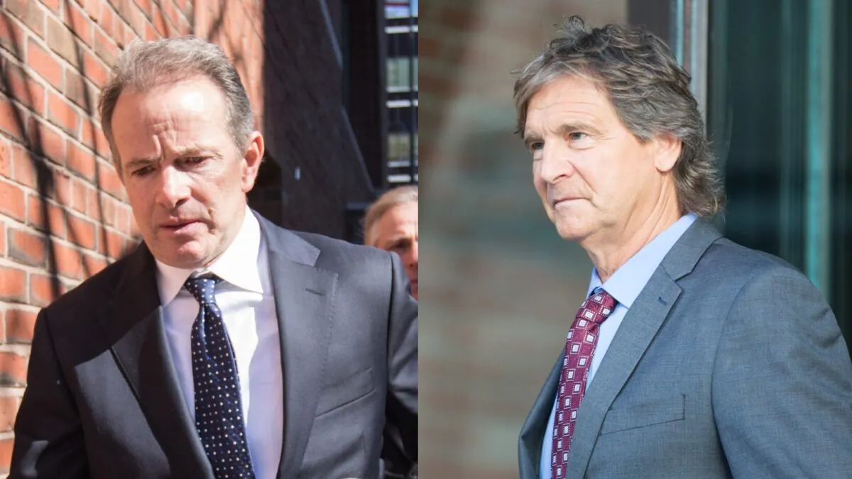 Gordon Ernst (L) and Jovan Vavic (R) leave following their arraignment at Boston Federal Court in Boston, Mass., on March 25, 2019. (Scott Eisen/Getty Images)